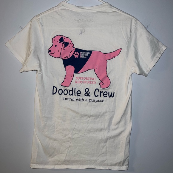 Doodle & Crew White and Pink Graphic Short Sleeve T-Shirt - Picture 1 of 8